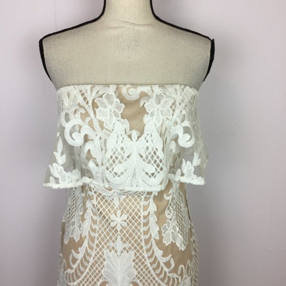 FASHION NOVA Strapless Sheath Dress XL Womans White Floral Lace Embroidered Mesh - Picture 11 of 15